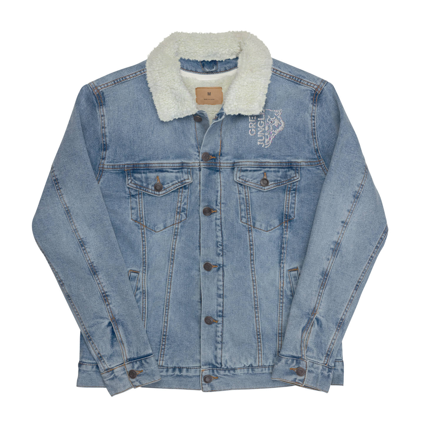 Light Blue Denim Jacket w/ Collar | White Embroidery