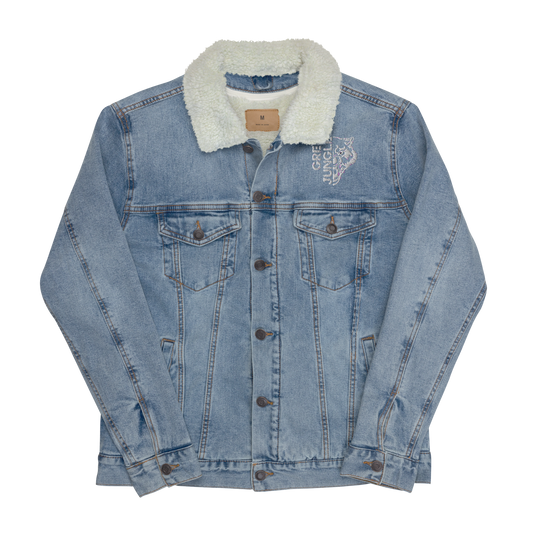 Light Blue Denim Jacket w/ Collar | White Embroidery